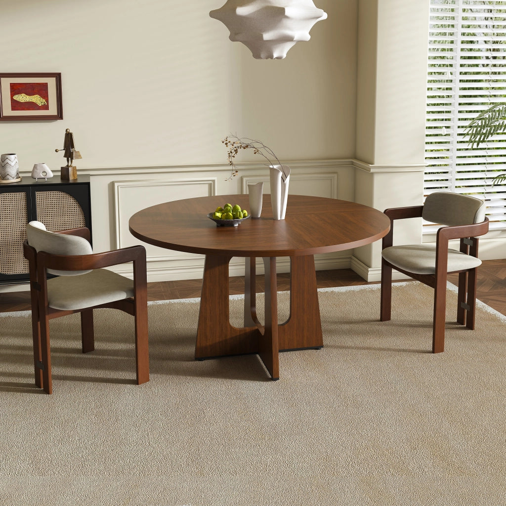 Tavolo da pranzo per 4-6 persone con piano rotondo stabile e 4 piedi regolabili, in MDF, color noce, diametro 120 cm