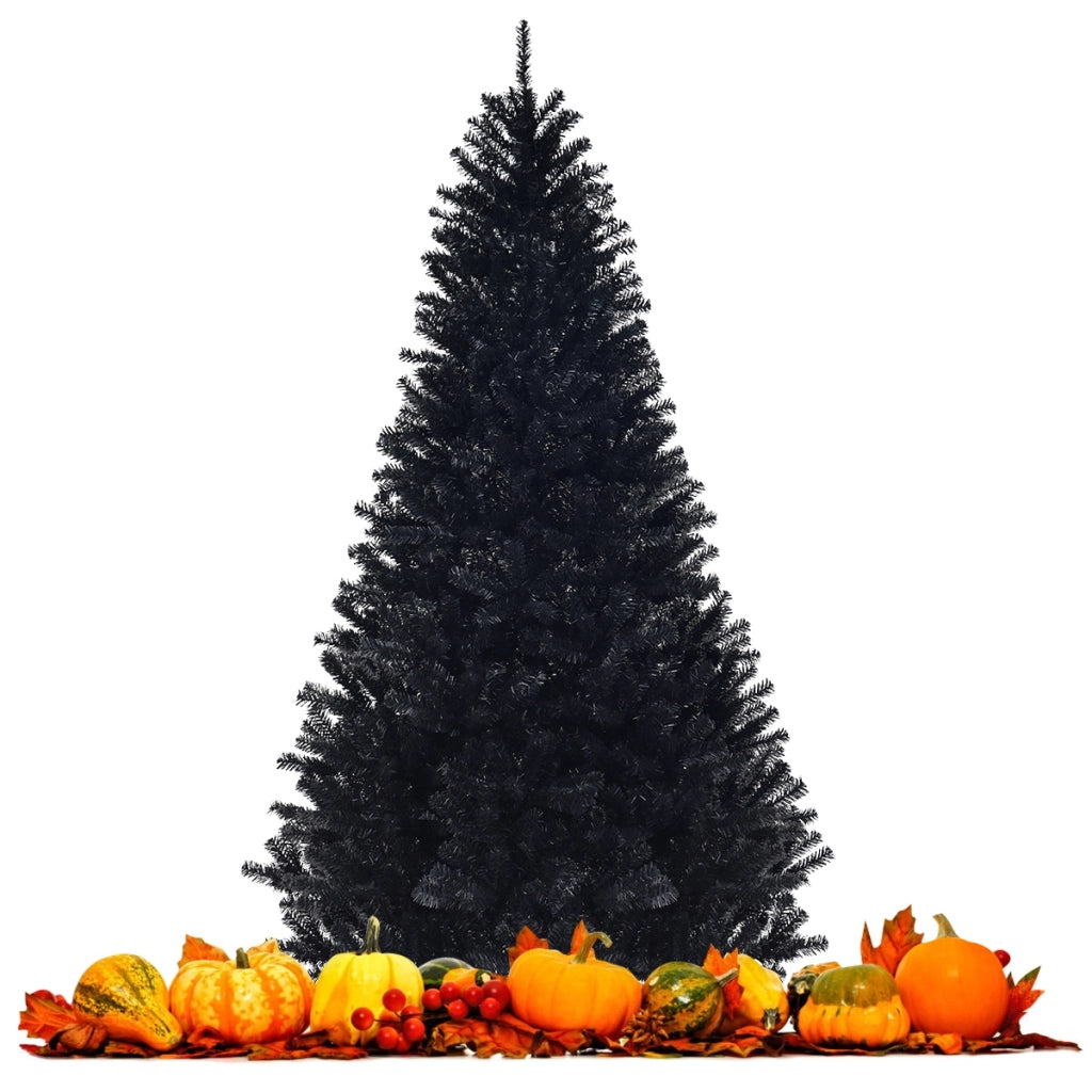 Albero di Natale 225 cm, 1258 rami, Abete artificiale non illuminato con base solida di metallo, Nero-Alberi di Natale