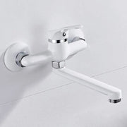 Fissaggio di parete con lunga canna - Rubinetto a miscelazione singolo manico 360° rotativo - Fissaggio in acciaio inossidabile e ottone cromato (bianco)