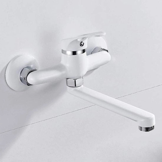 Fissaggio di parete con lunga canna - Rubinetto a miscelazione singolo manico 360° rotativo - Fissaggio in acciaio inossidabile e ottone cromato (bianco)