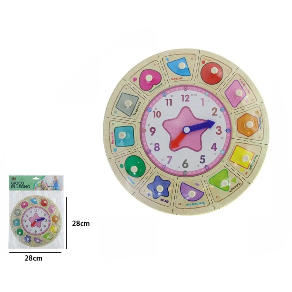 Trade Shop - Orologio Puzzle In Legno Educativo Gioco Con Tessere A Incastro A Forme Con Pomelli 53763 -