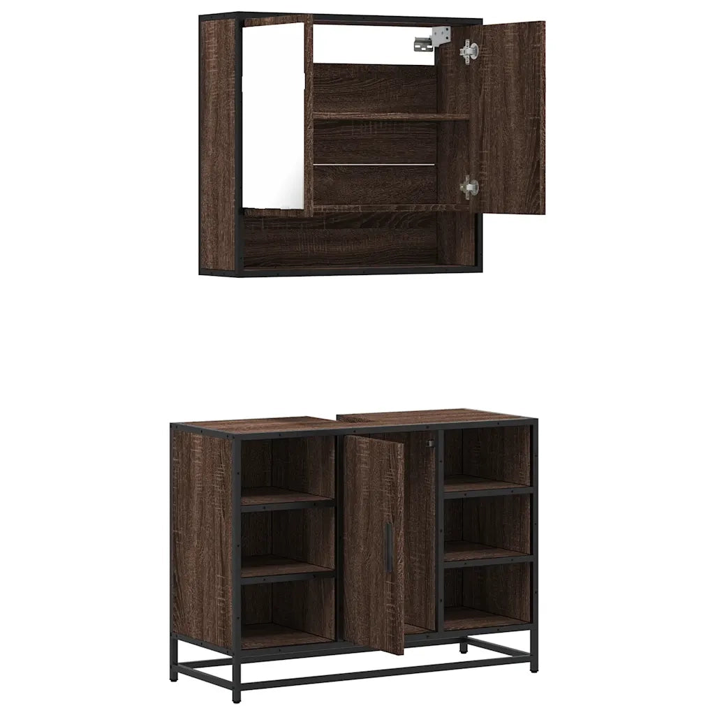 Set Mobili da Bagno 2 pz Rovere Marrone in Legno Multistrato