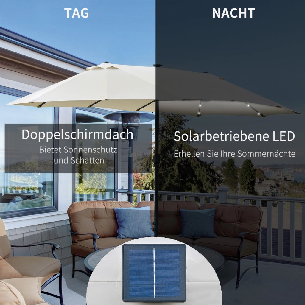 Doppio parasole con illuminazione LED 440 x 256 cm con manovella perfetto per giardino e patio colore bianco crema