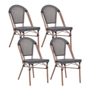 Set di 4 sedie da giardino in rattan PE grigio con seduta in vimini e struttura in alluminio per interni ed esterni