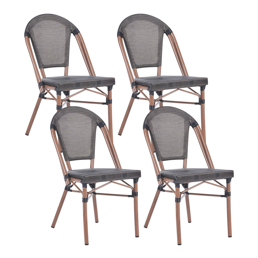 Set di 4 sedie da giardino in rattan PE grigio con seduta in vimini e struttura in alluminio per interni ed esterni