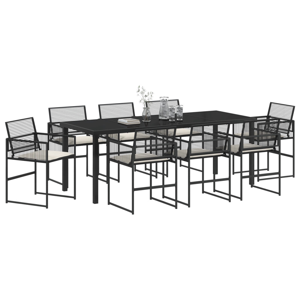 Set da pranzo da giardino 9 pezzi con cuscini Nero Polyrattan