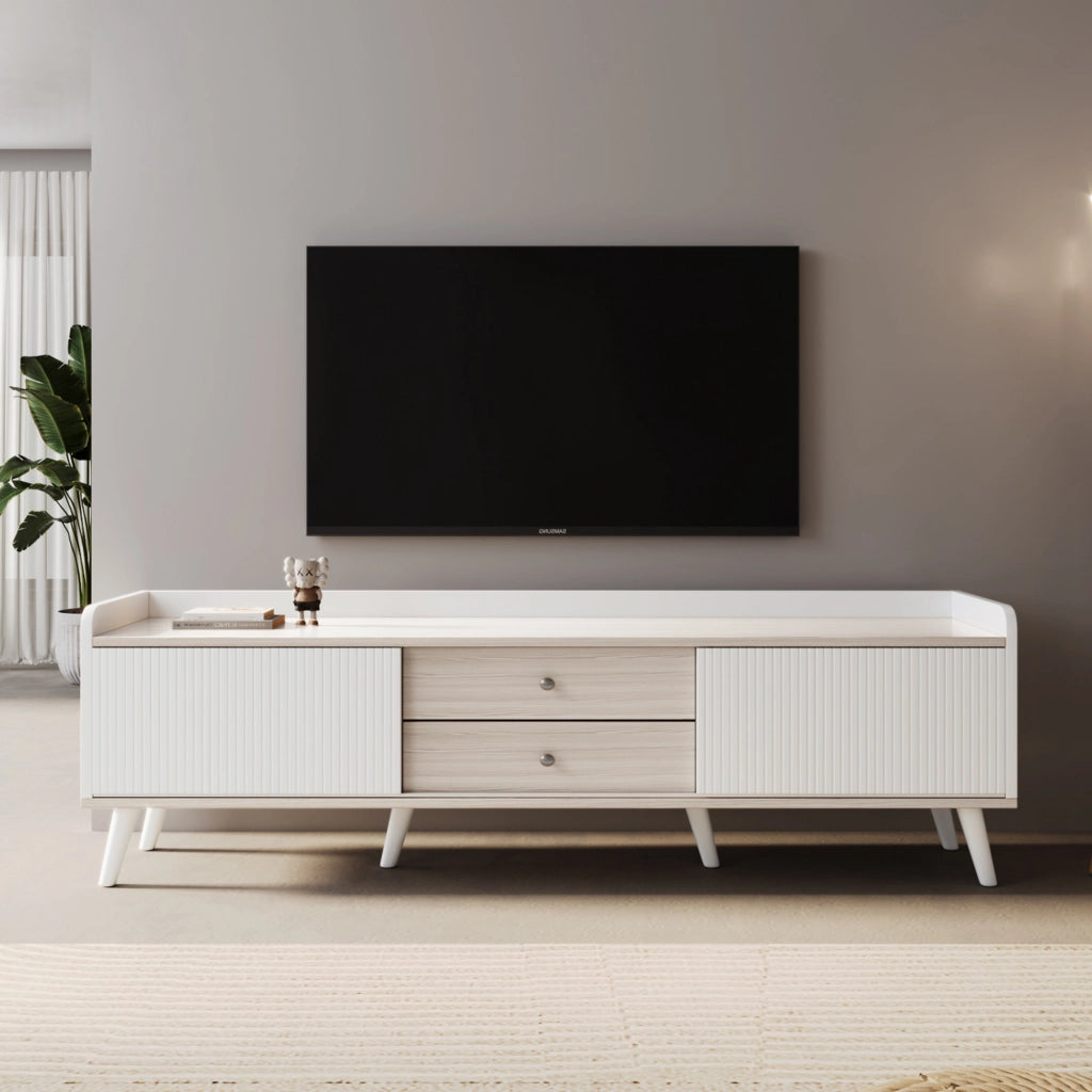 Mobile TV con 2 Ante Scorrevoli e 2 Cassetti; Stile Moderno; Soggiorno; in Pannello di Particelle; 160??40??58 cm; Bianco