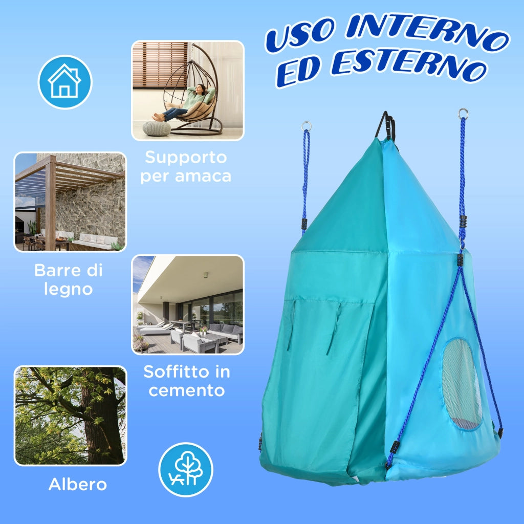 Altalena da Giardino con Tenda per Bambini da 3-8 Anni, ?100cm e Corde Regolabili, Blu