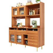 Credenza Alta da Cucina con Vani Aperti; Anta in Vetro Cannelato e Portabottiglie; in MDF; 145 x 39 x 171 cm