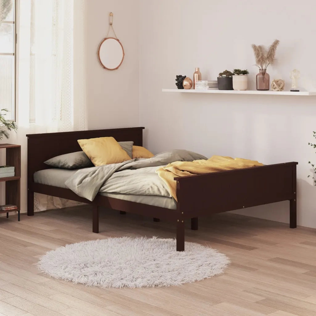 Letto matrimoniale | Letto per adulti | Giroletto Marrone Scuro in Legno Massello di Pino 160x200 cm