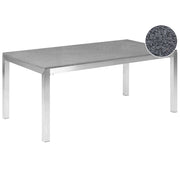 Tavolo da pranzo da giardino Piano in granito grigio e argento Gambe in acciaio inox esterne 6 posti 180 x 90 x 74 cm
