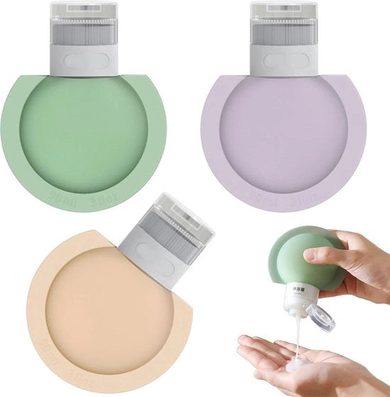 Set di viaggio di 3 flaconi di silicone riutilizzabili per shampoo e cosmetici