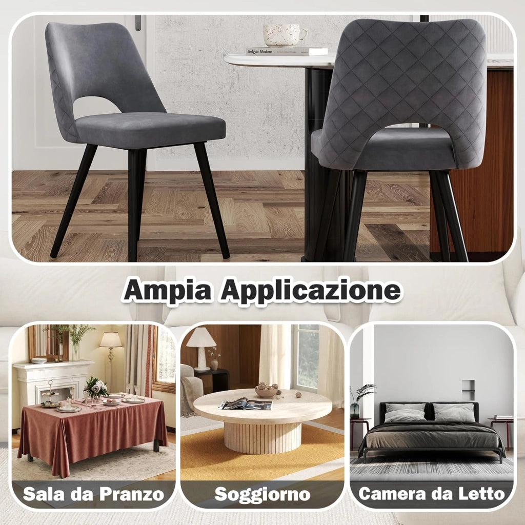 Set 2 Sedie da Pranzo, Sedie Imbottita con Cuscino in Spugna, Gambe in Metallo, Piedini Regolabili 60 x 46 x 84 cm, Capacità di Carico 150 kg, per Soggiorno, Ristorante e Caffè, Grigio