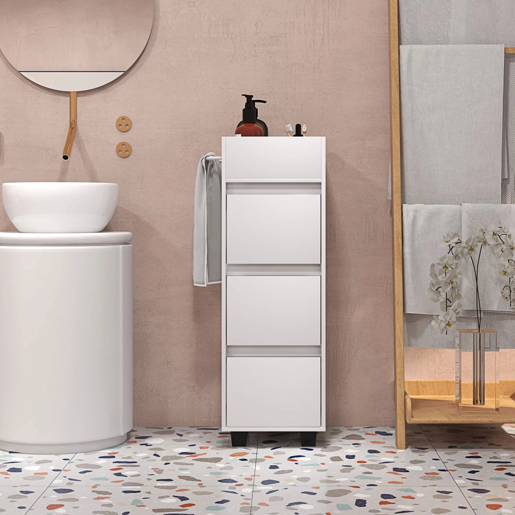 Mobile da bagno con 4 compartimenti, 3 cassetti e porta asciugamani ¨C Minimal ¨C 35x30x90 bianco