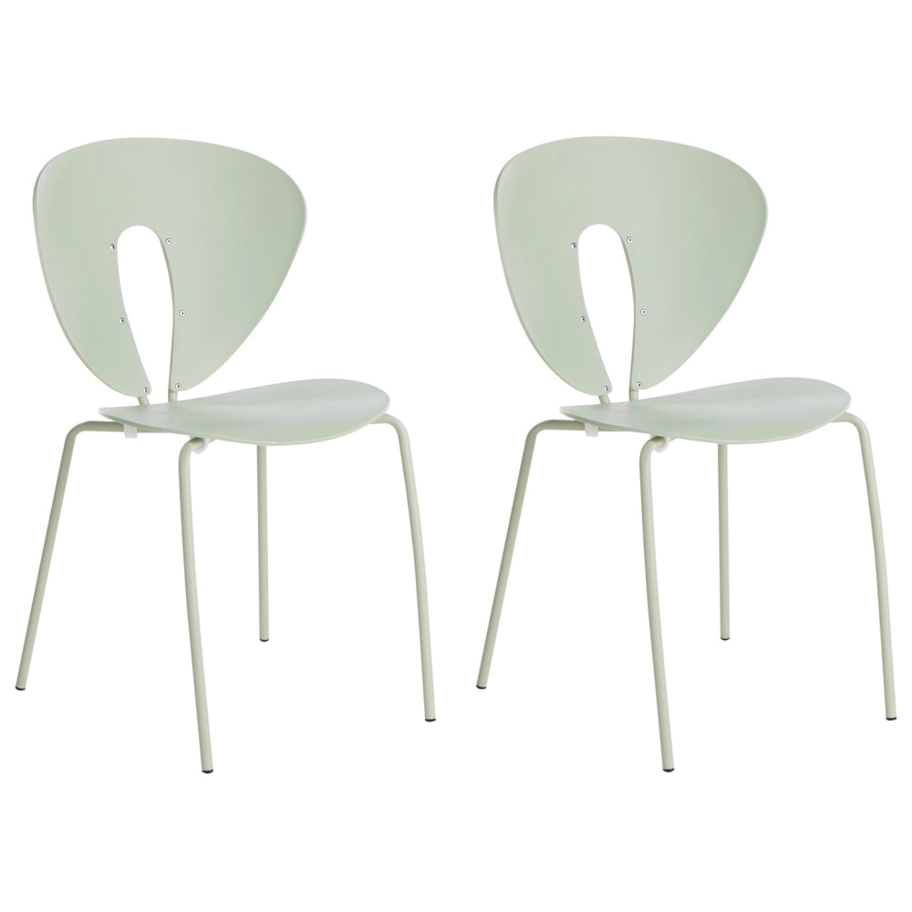 Set di 2 sedie da pranzo impilabili con sedile in plastica senza braccioli verde stile moderno