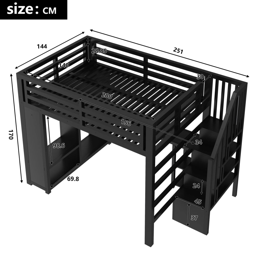 Letto a soppalco in metallo 140x200 cm con scrivania e LED
