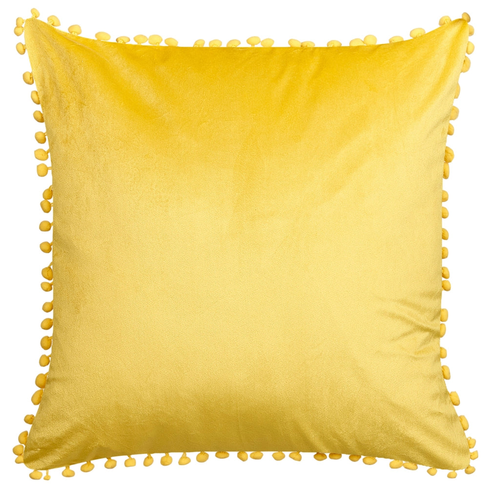 Set di 2 cuscini di velluto di colore giallo con pompon 45 x 45 elegante stile retrò camera da letto soggiorno