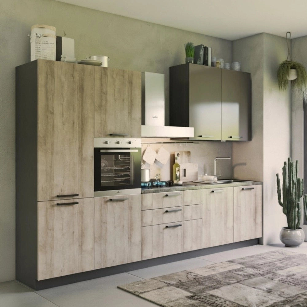 Cucina 330 cm rovere rustico e tortora lucido Durazzo Glam sinistra