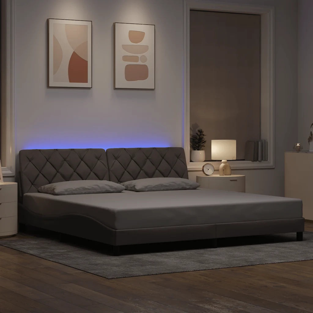 Giroletto con LED senza Materasso-Struttura Letto Tortora 200x200 cm in Tessuto