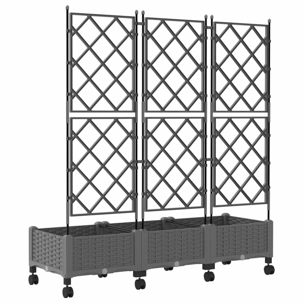 Vaso da giardino con grigliato e ruote 3 pz Grigio Chiaro PP 3423074