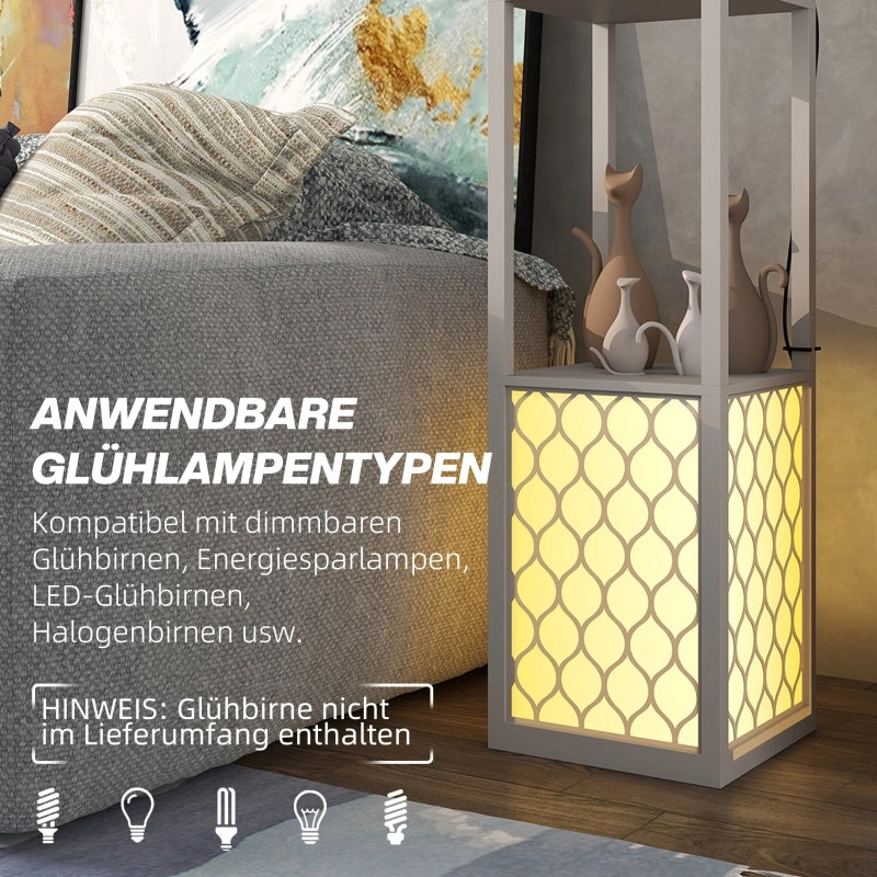 Lampada da terra dal design moderno, 2 ripiani, interruttore a catenella, 26 cm x 26 cm x 156 cm, GRIGIO CHIARO