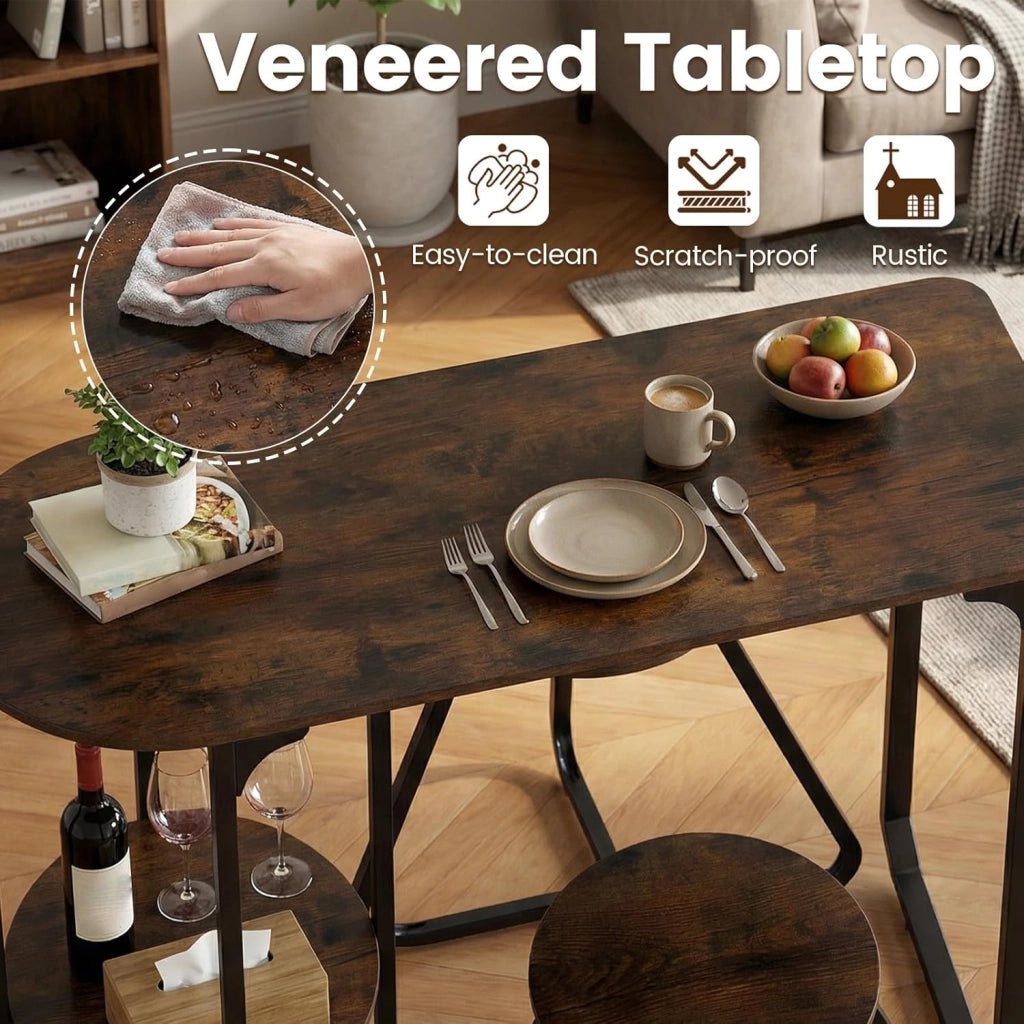 Set da pranzo con tavolo e 2 sgabelli, tavolo da pranzo con 2 ripiani, 110 x 45 x 78 cm, tavolo rettangolare da cucina per piccoli spazi, cucina, soggiorno (marrone)