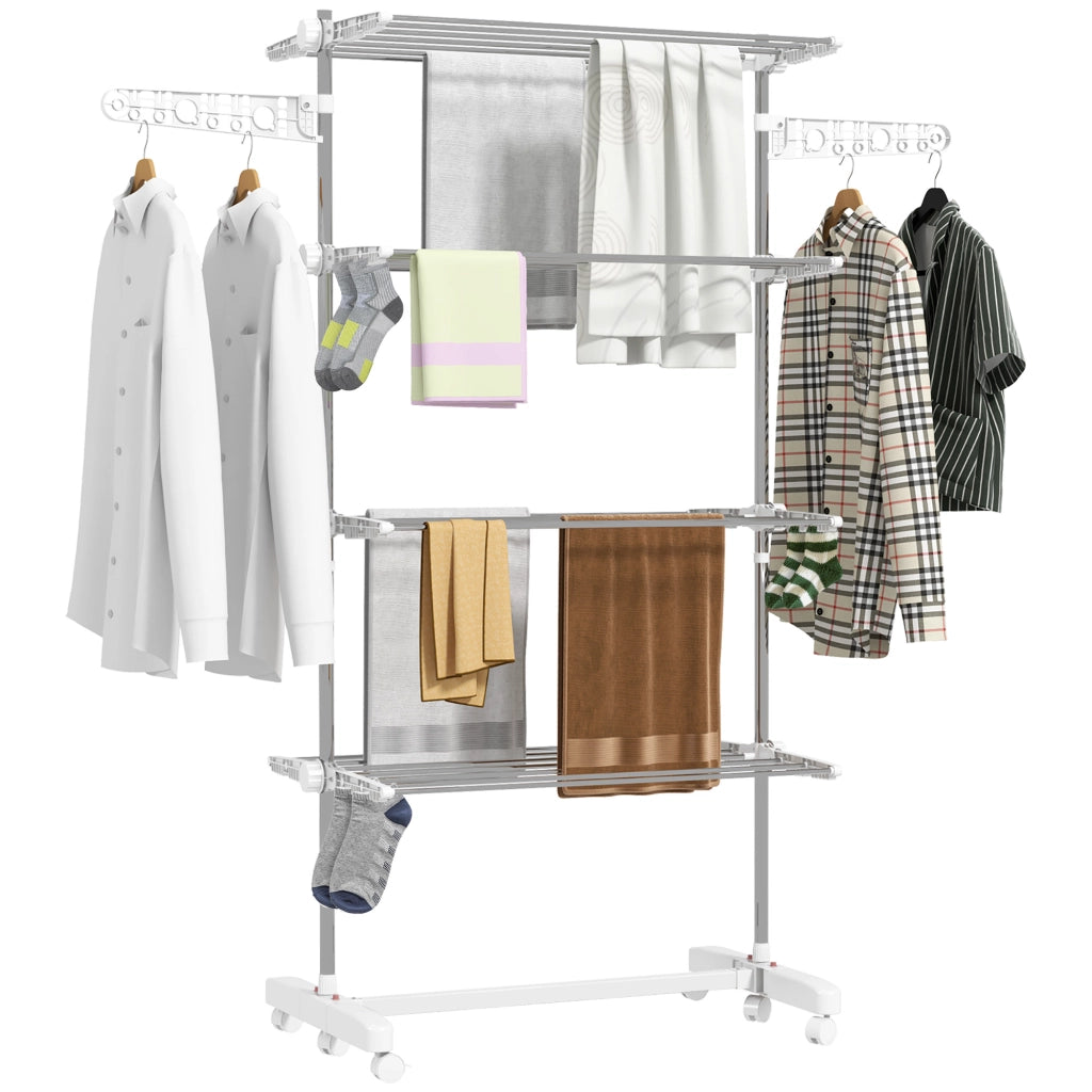 Stendibiancheria Verticale 4 Livelli 6 Ruote 2 Laterali Abatibili ¨C zephmum ¨C Acciaio Inox Argento