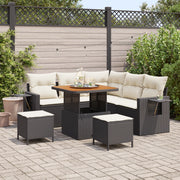 Set Divano da Giardino  8 Pezzi con Cuscini Nero Polyrattan Acacia