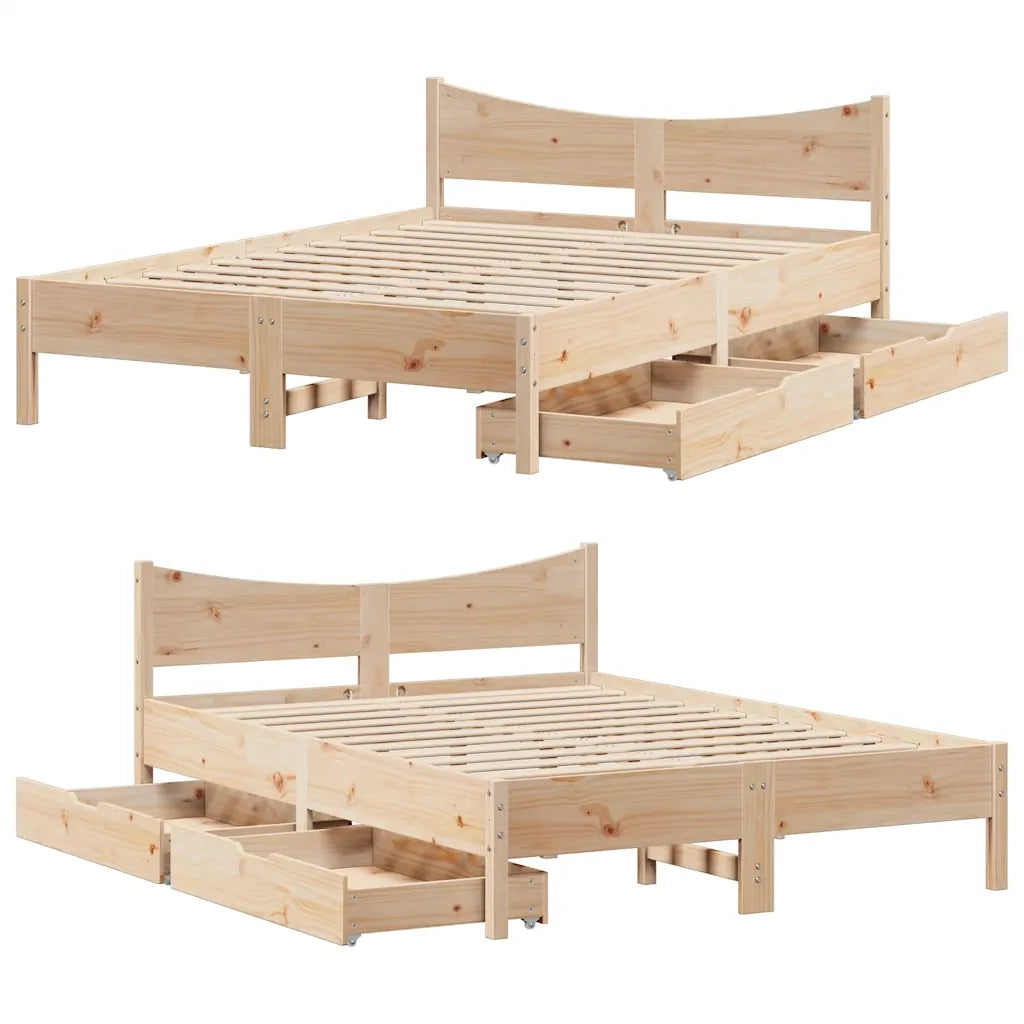 Giroletto con Cassetti-Struttura Letto con contenitore 150x200 cm in Legno Massello di Pino 104265