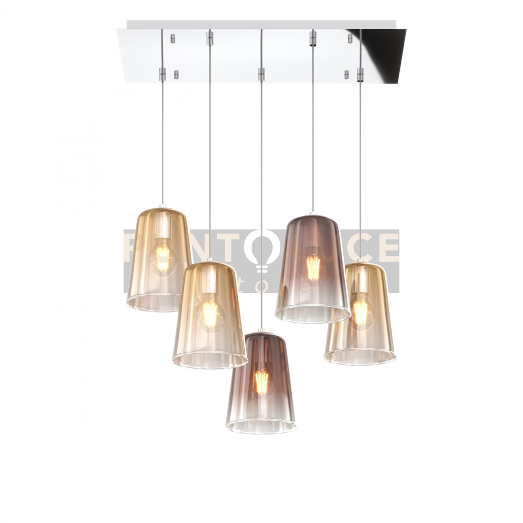 SOSPENSIONE CROMO RETTANGOLARE 5 LUCI (3 AM + 2 RA) 1164CR-S5 R-AR