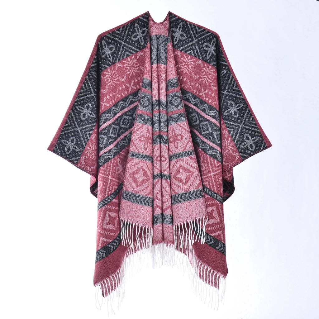 Sciarpa spessa in maglia jacquard con nappe