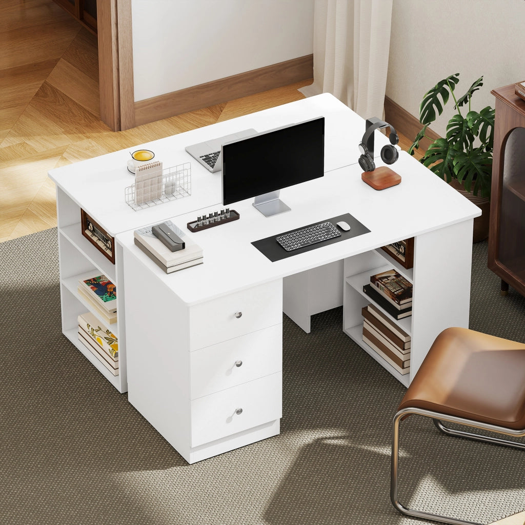 Scrivania con Cassettiera e Ripiani in Legno ¨C zephmum ¨C Bianco 120x49x72