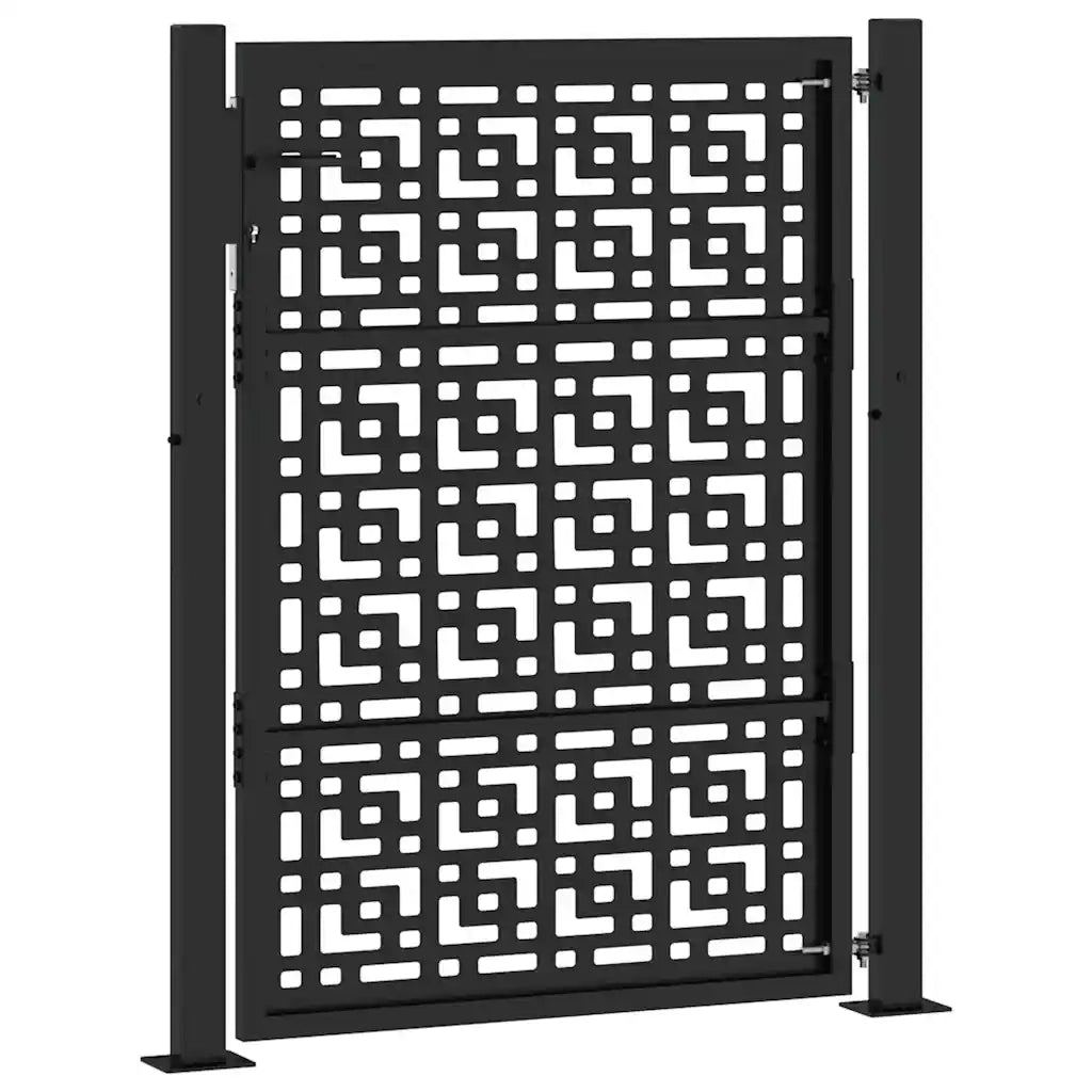 Cancello da Giardino-Porta da giardino nero 105x130 cm in acciaio con design a croce