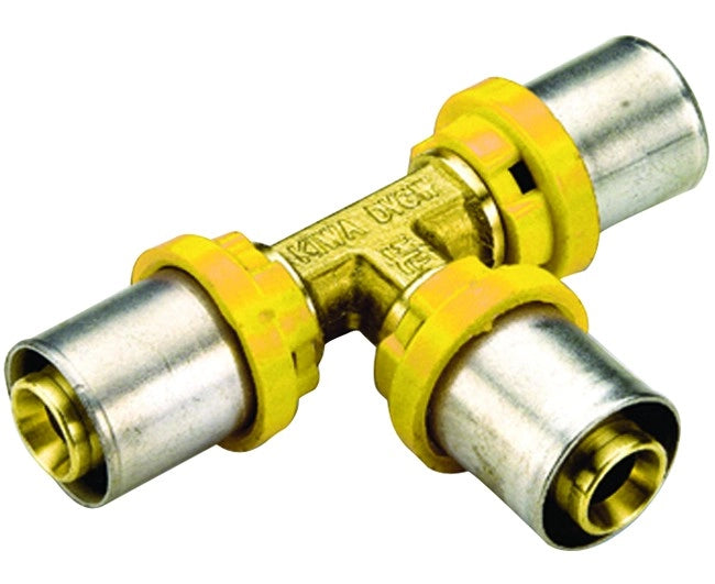 RACCORDO A T INTERMEDIO RIDOTTO PER TUBO MULTISTRATO A PRESSARE PER GAS MODELLO AL-COBRAPEX ø32x26x32   TIEMME RACCORDERIE SPA