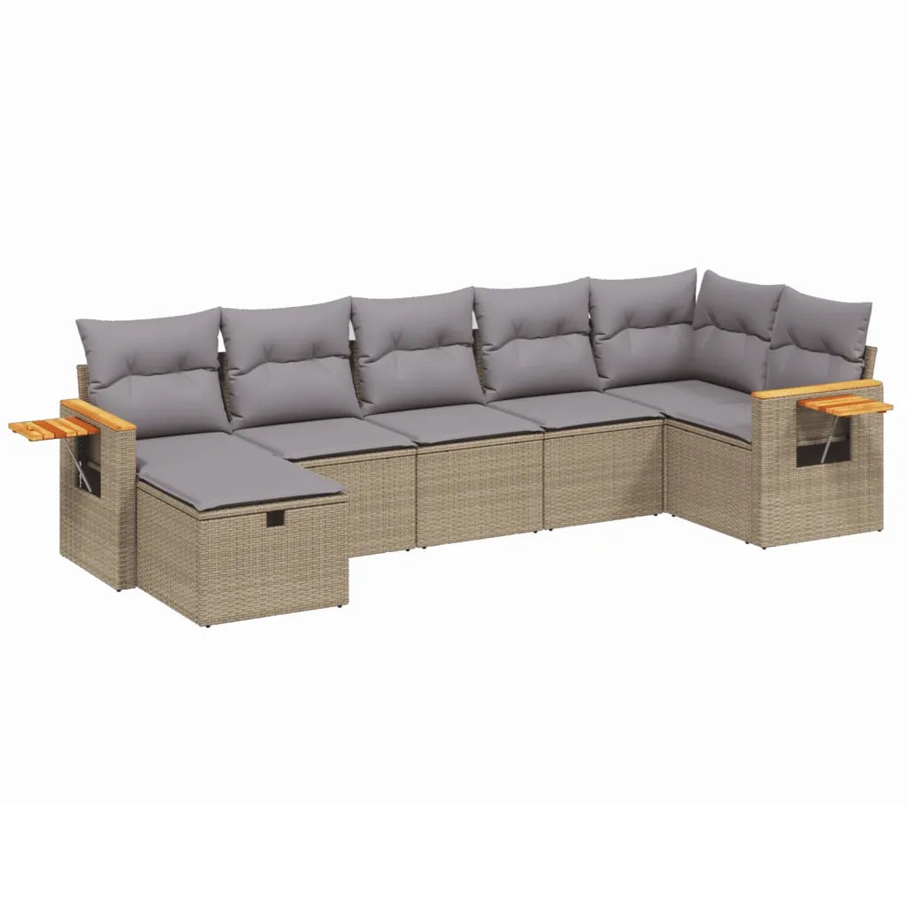 Set Divano da Giardino 7 pz con Cuscini Beige Misto Polyrattan
