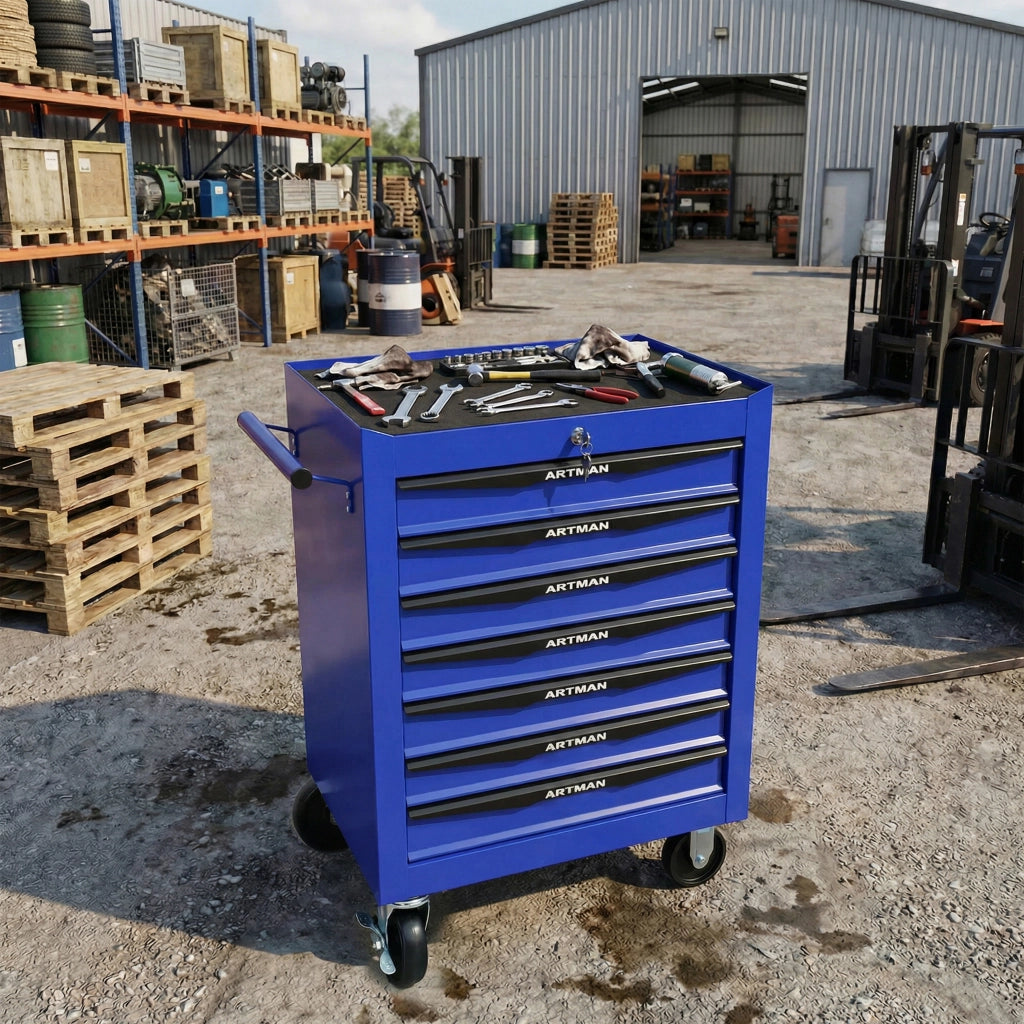 CARRELLO PORTAUTENSILI 7 cassetti 60x33x77,5 cm acciaio nero-blu