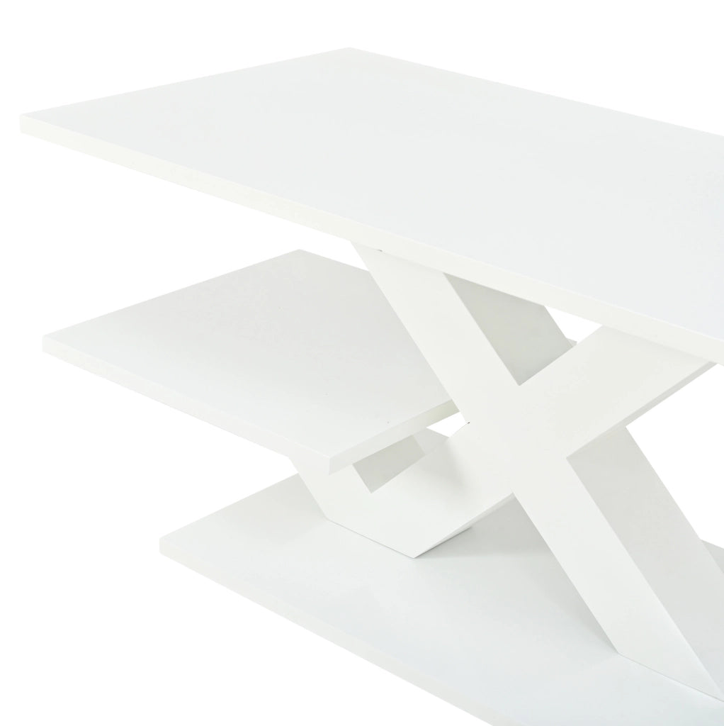 Tavolino da caffè 100x48x45 cm con doppio piano in MDF bianco