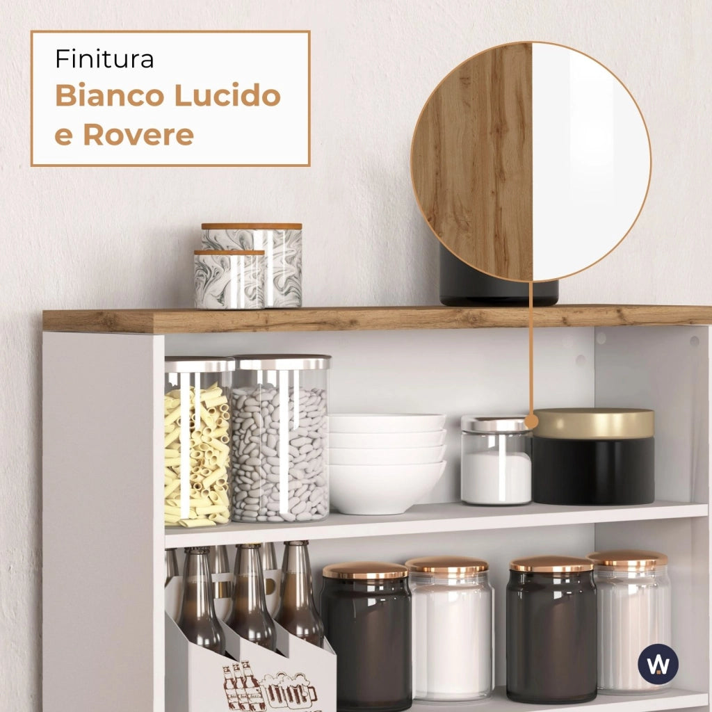 WHOUS Mobile a scaffale Sole con 3 ripiani bianco lucido e rovere 90x90x25 cm