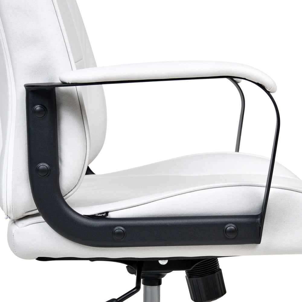 Sedia da ufficio in tessuto bianco sporco girevole e regolabile con braccioli stile moderno
