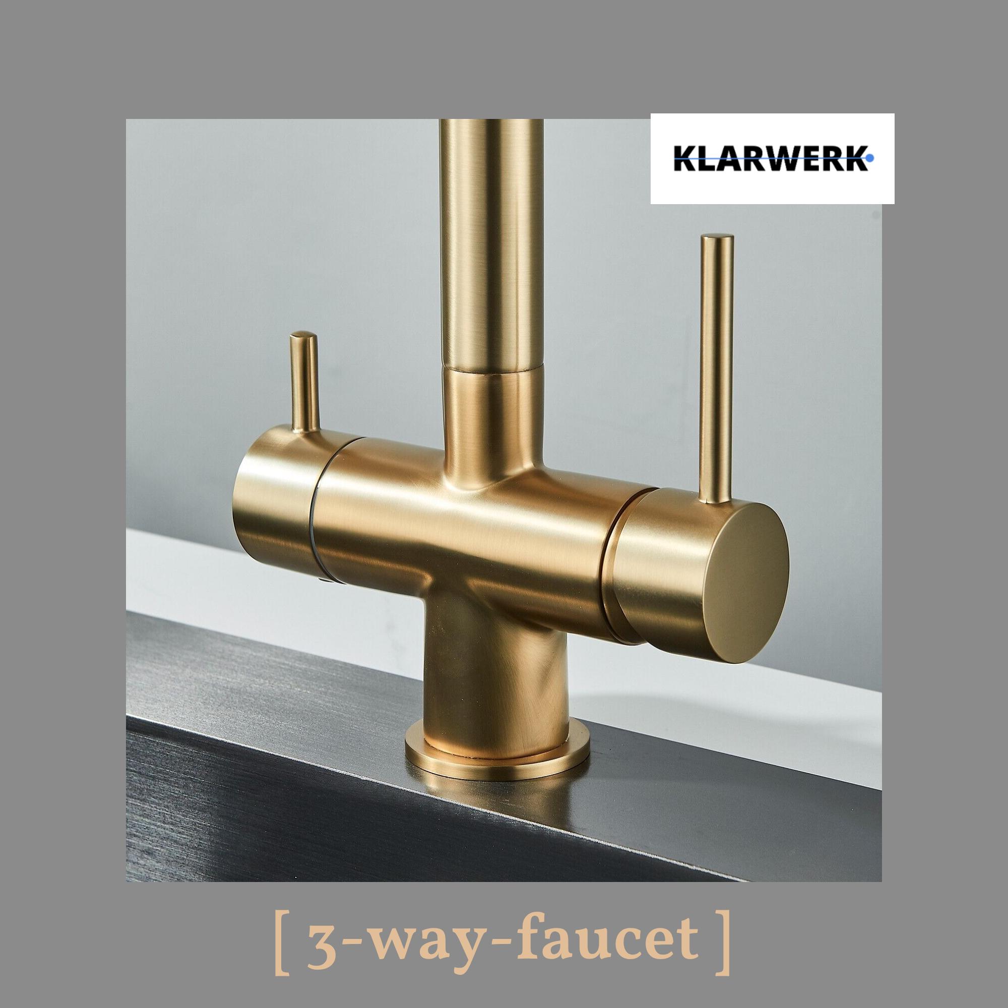 Lana | Rubinetto allungabile nero oro a 3 vie |Miscelatore cucina per acqua potabile in acciaio inossidabile - Girevole a 360° | Filtra 3 connessioni