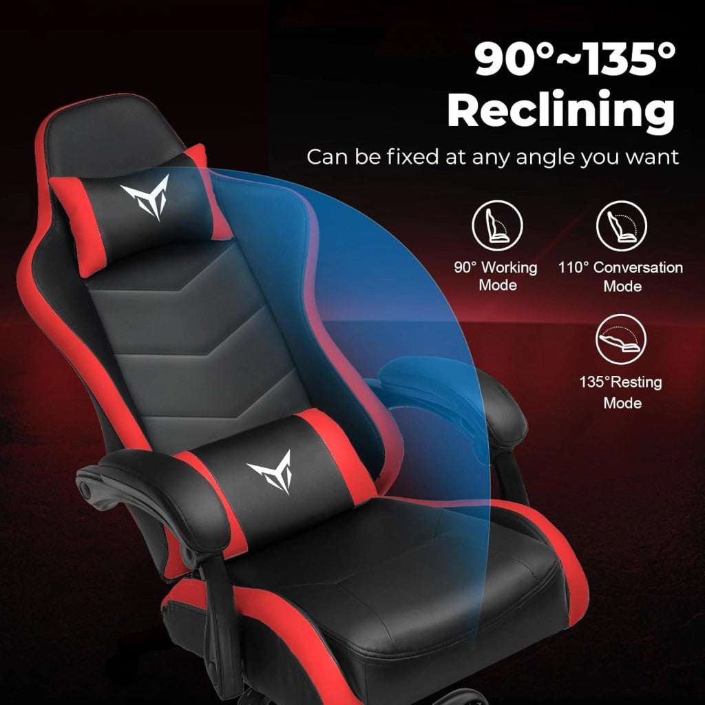 Sedia da Gaming Ufficio Ergonomica, Sedia da Gioco con Poggiatesta e Supporto Lombare Regolabili, Poltrona da Gaming, Rossa