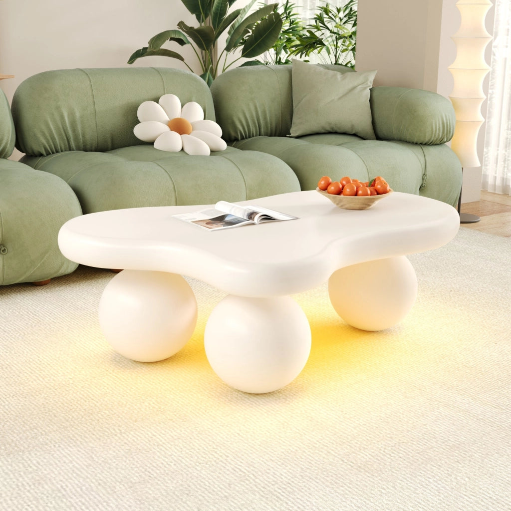 Tavolino da caffè a forma di nuvola con LED; MDF bianco