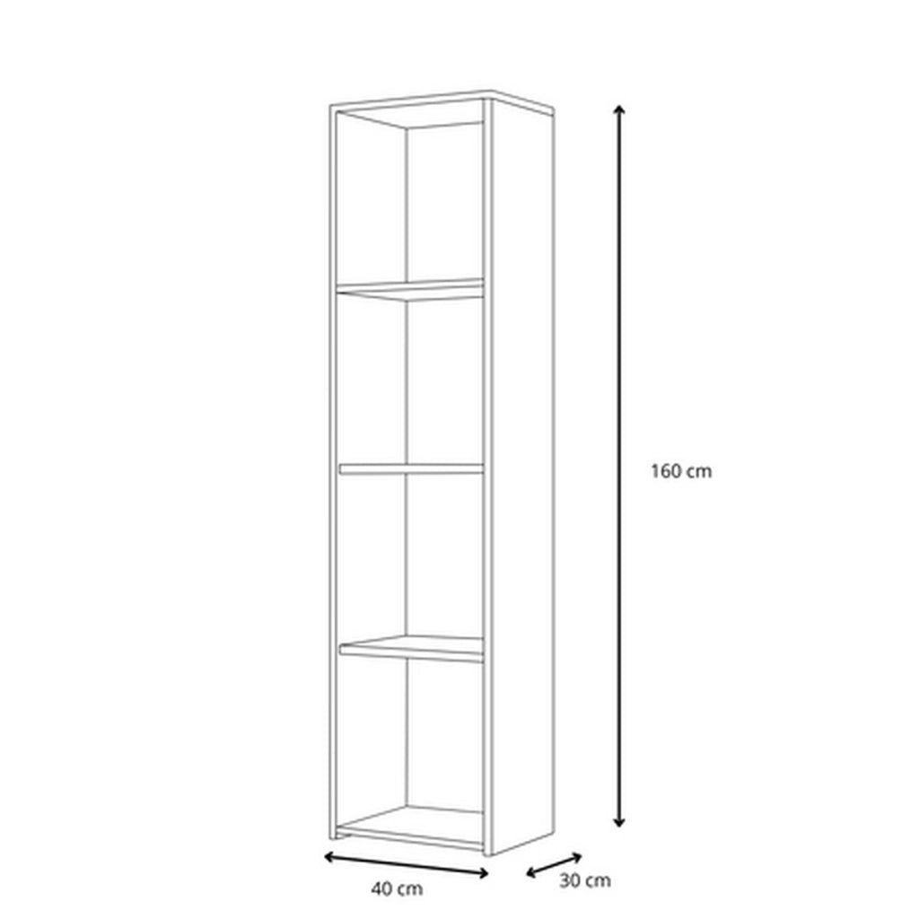 Libreria a colonna LONI 160x40 cm grigia con 4 ripiani a giorno