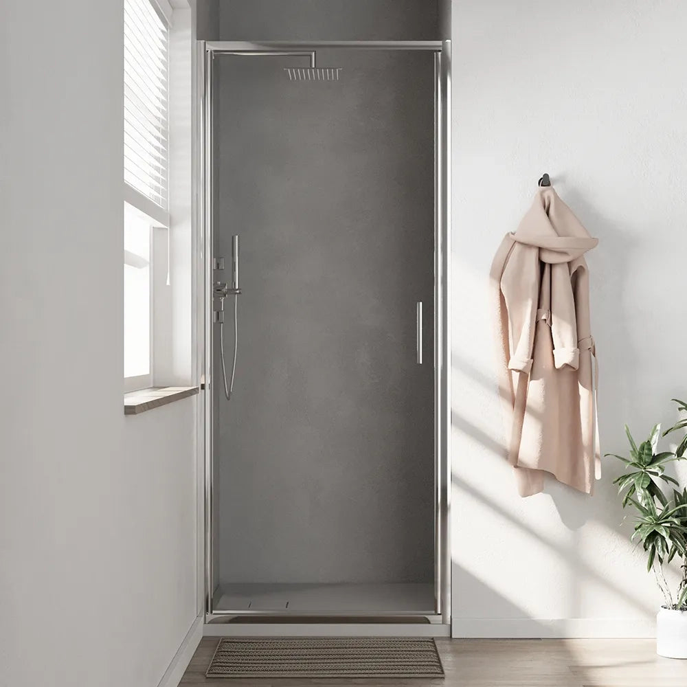Porta doccia 80cm con apertura a battente profili slim cromati vetro 6mm trasparente h190 | Portofino