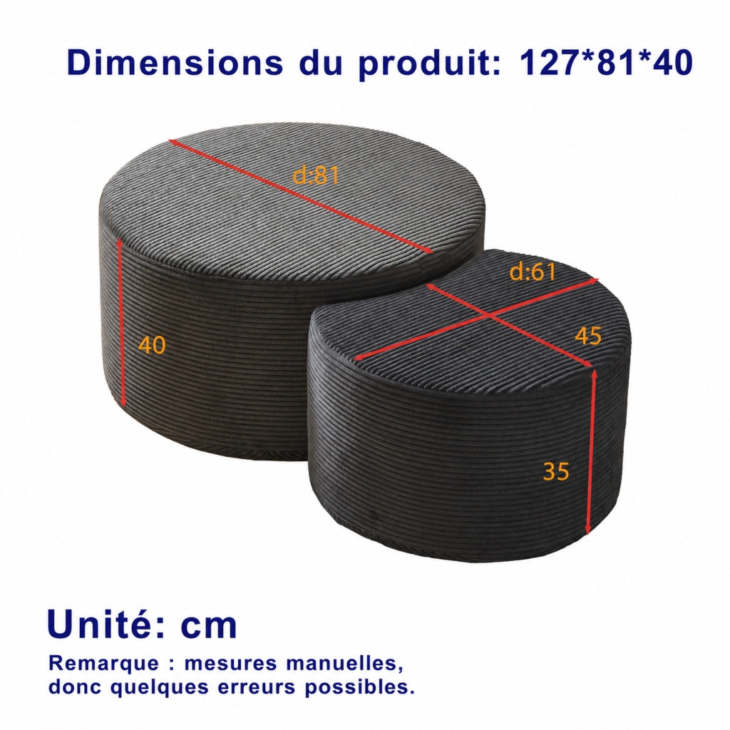 TAVOLINO Set da 2 pezzi rotondo in tessuto nero 84 x 28 x 28 cm