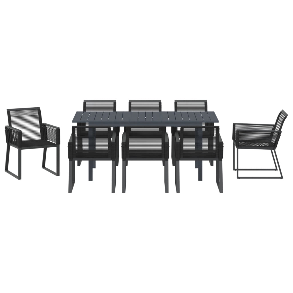 Set da Pranzo da Giardino 6 Pezzi in Acciaio Nero e Polyrattan
