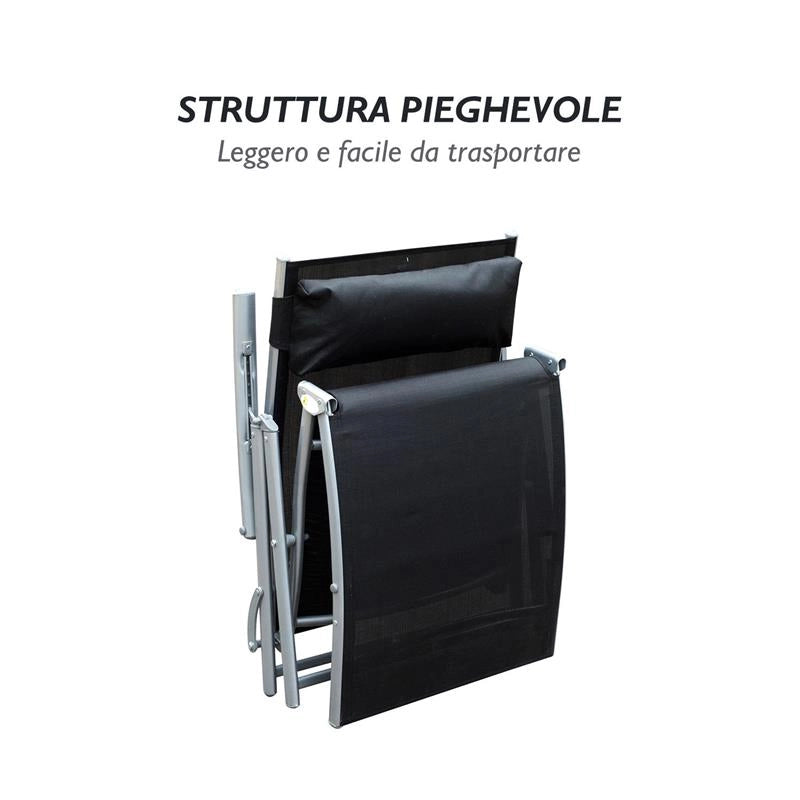 SDRAIO PRENDISOLE RELAX RECLINABILE PIEGHEVOLE CON CUSCINO GIARDINO NERO