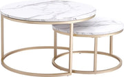 Set di 2 tavoli salotto - 60 e 40 cm - tavolo caffè - tavolo da appendere - 2 pezzi - tavolo salotto rotondo - tavoli salotto industriale - finitura marmo - bianco - oro