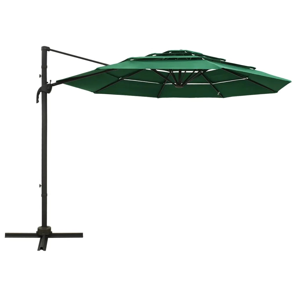 Ombrellone a quattro livelli con palo in alluminio 3 x 3 m verde 02_0008799