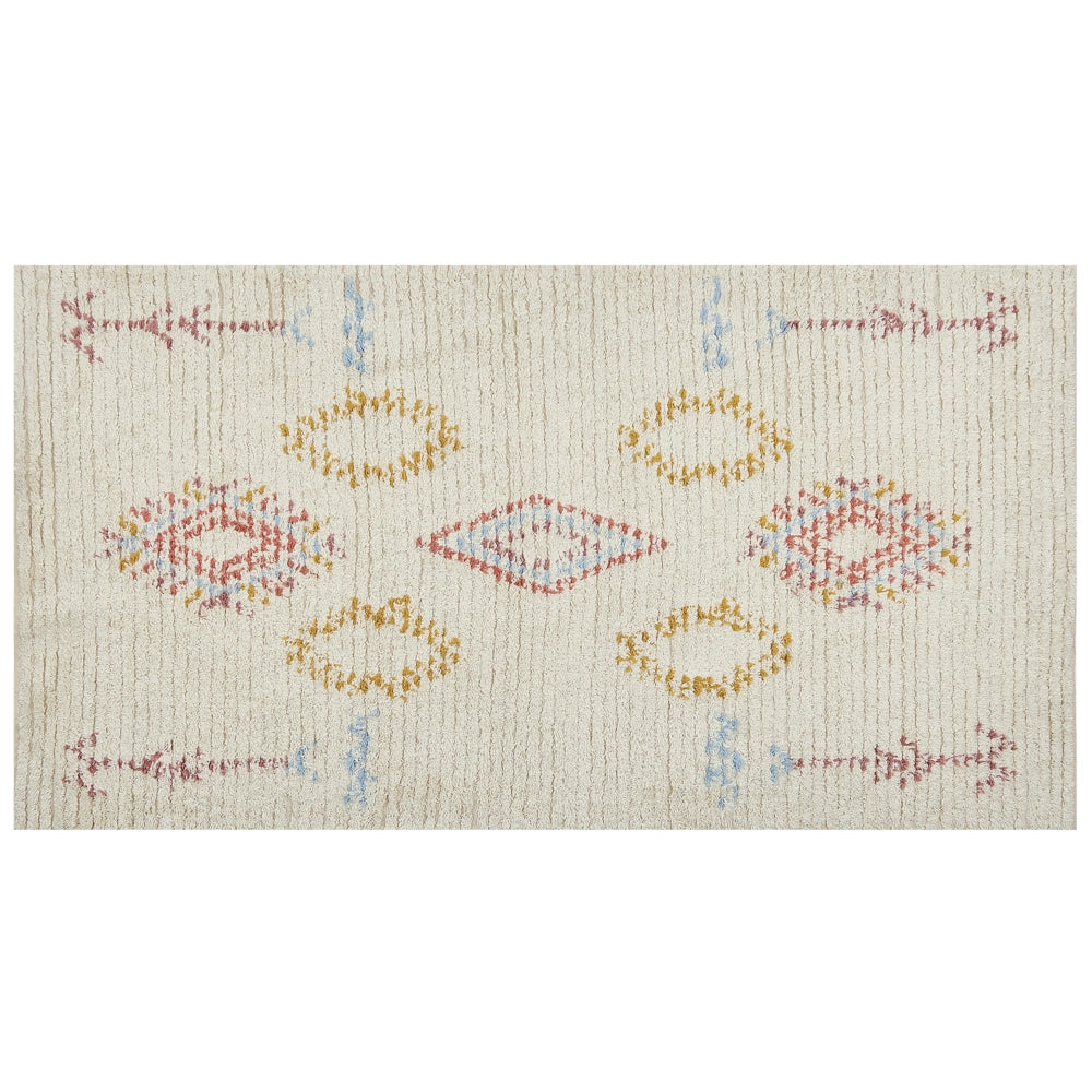 Tappeto beige in cotone 80 x 150 cm rettangolare motivo geometrico soggiorno camera da letto